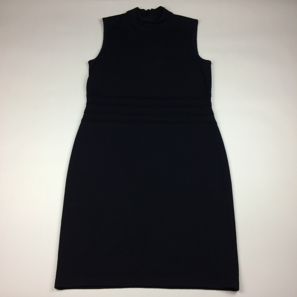 St‎ John Collection Dress Womens 8 Santana Knit Midi Sheath Navy Blue USA